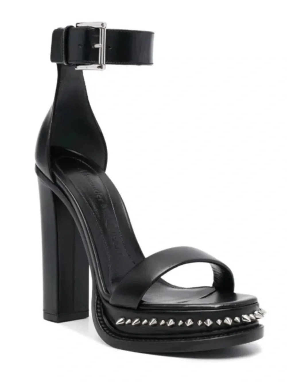 Alexander McQueen Punk Stud Platform Sandals Black Leather Sz 8.5 Women's Shoes